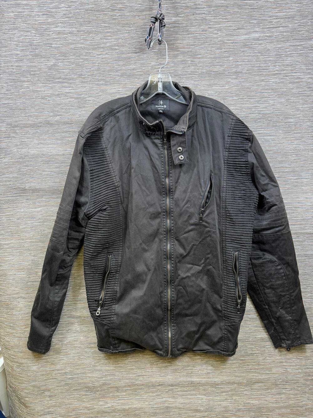 Makobi Jacket Mens XL Black Biker Moto Quilted Cotton Full Zip MK107-2